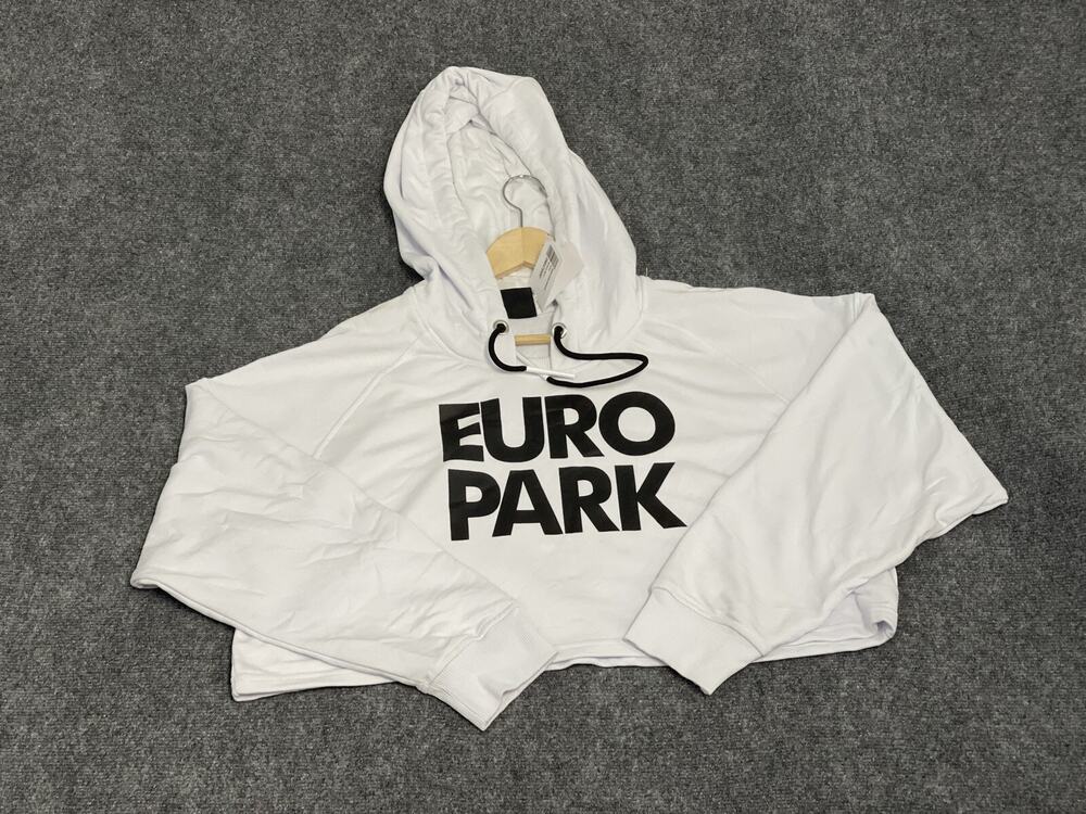 Euro Fashion Hoodie Womens Large Cropped Oversized Sweatshirt White N6